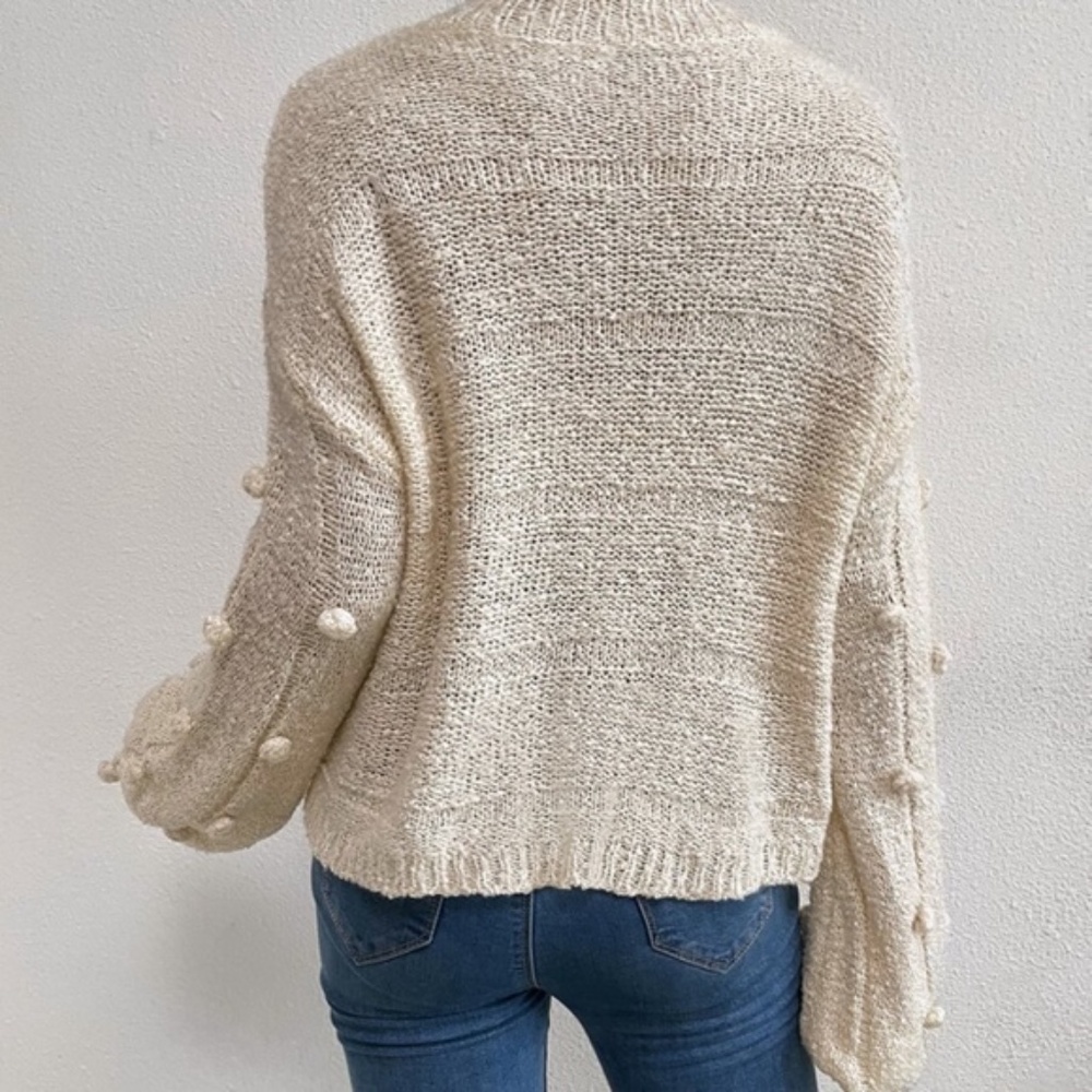 Cozy Cream Popcorn Pom Knit Oversized Sweater Top - Picture 2 of 4